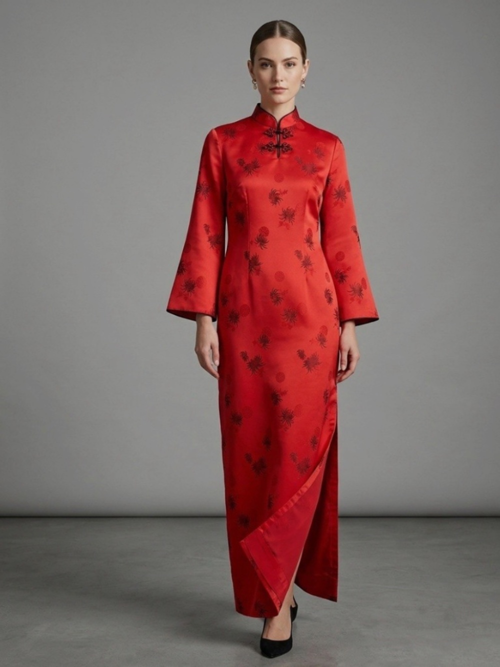 Vintage 70s Silk Kimono Robe Womens Red Satin Custom Made in Hong Kong MED/LARGE